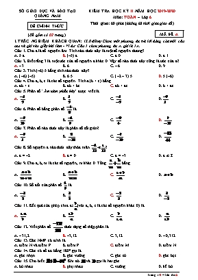 Đề kiểm tra học kỳ II môn Toán Lớp 6 - Mã đề A - Năm học 2019-2020 - Sở giáo dục và đào tạo Quảng Nam